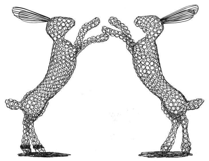 Luigi Frosini Boxing Hares Metal Sculpture