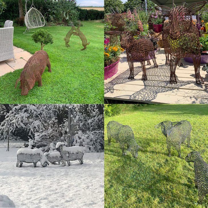 Metal Animal sculptures in gardens